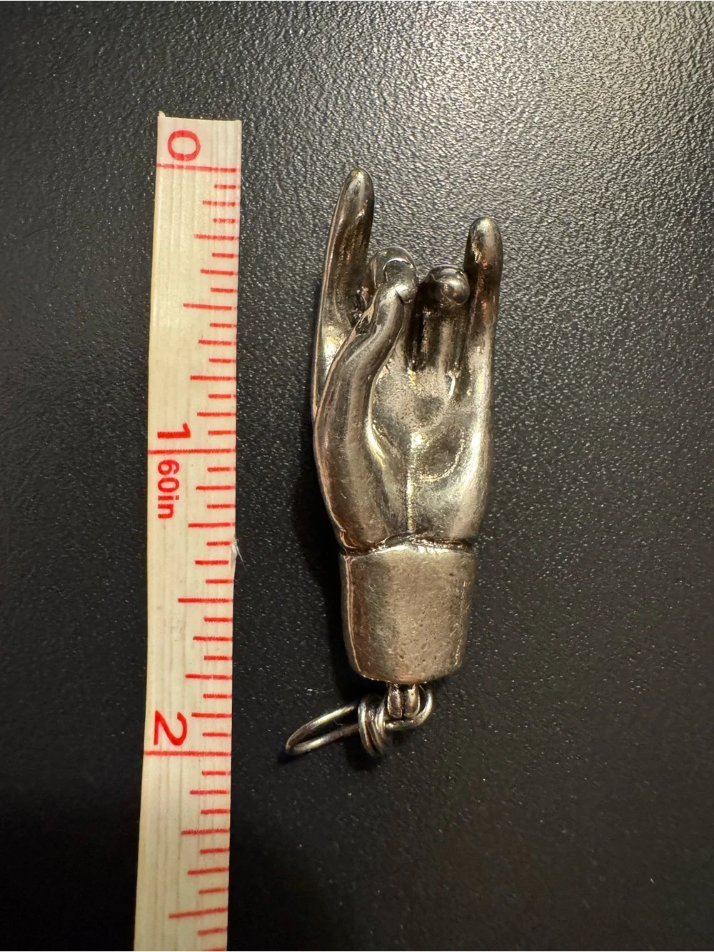 Heavy Sculptural I Love You ASL Hand Pendant Silver Tone 2”